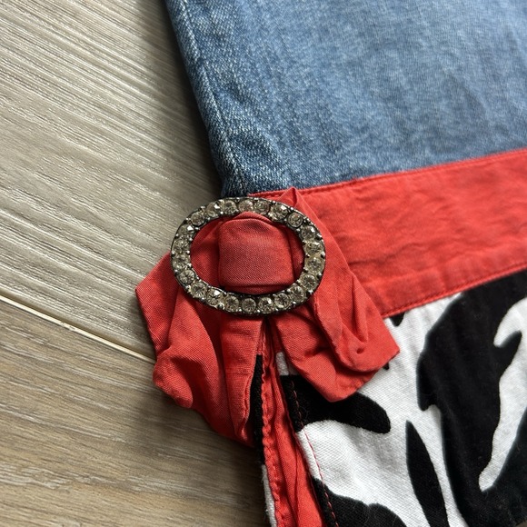 Too-She-She Women's‎ Size 14 Nordstrom Crop Ribbon Jeans Denim Zebra Boho - Picture 3 of 11